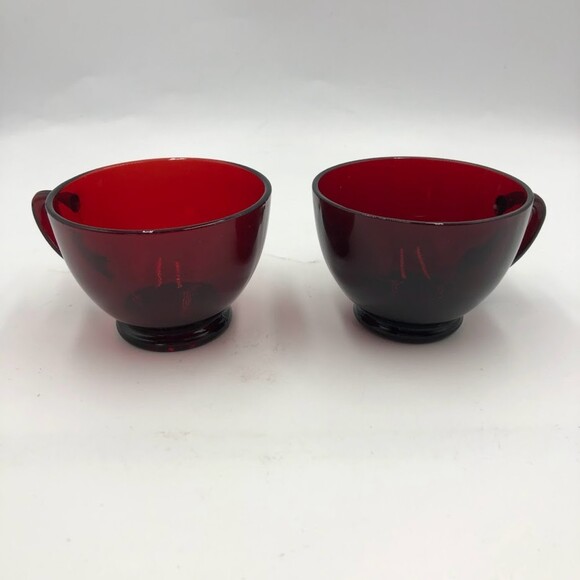 Vintage Set of 4 Ruby Red Glass Tea Cups and Saucers Set ARCOROC France - Picture 11 of 17